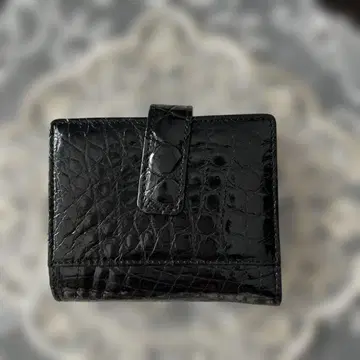 소가죽 엠보 크로커다일 2단 접이식 지갑 블랙 카드 홀더 동전 지갑