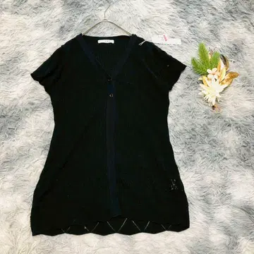 [택 포함] L.V.C 엘르브이씨 (M) 반팔 가디건 자수 일본제 블랙