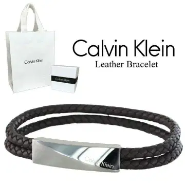 Calvin Klein 남성용 블랙 가죽 팔찌 M