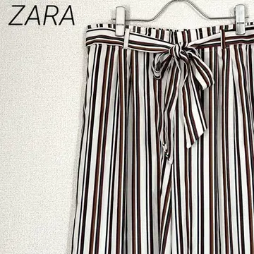 ZARA 스트라이프 와이드 팬츠 허리 리본 허리밴딩 포켓 부착