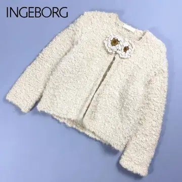 잉게보그 꽃 모티브 니트 가디건 화이트 F*ZC679