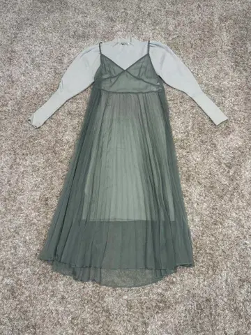 [가격 인하 가능] snidel 올리브 그린 시스루 롱 원피스