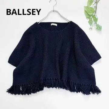 BALLSEY*반팔 프린지 니트*네이비 판초 숏 기장 M