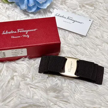미사용 Salvatore Ferragamo 다크 브라운 리본 머리핀