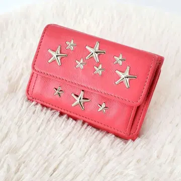 JIMMY CHOO 3단 접이식 지갑 NEMO 스타 스터드 핑크