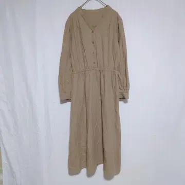비스 셔츠 원피스 롱 긴팔 노카라 베이지 [ F ] 코튼 100