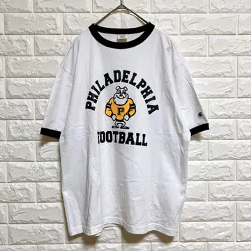 Champion [ M ] 링거 셔츠 풋볼 패턴 화이트 블랙 남성용 통학