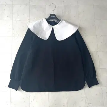 새상품급 요리 와이드 칼라 스트레치 블라우스 빅 칼라 화이트 카라 36