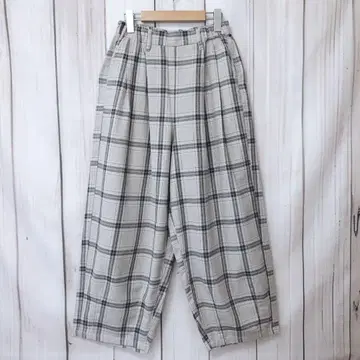 새상품 내추럴 팬츠 베이지 체크 무늬 M 사이즈 허리밴딩