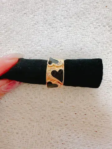 [컨디션 최상] 블랙 에나멜 큐빅 빈티지 하트 반지