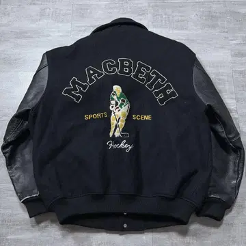 90s MACBETH 맥베스 하키 가죽 바시티 자켓 자수 로고 블랙 L