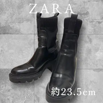 새상품급 ZARA 삭스 부츠 블랙 23.5cm 가죽 통굽