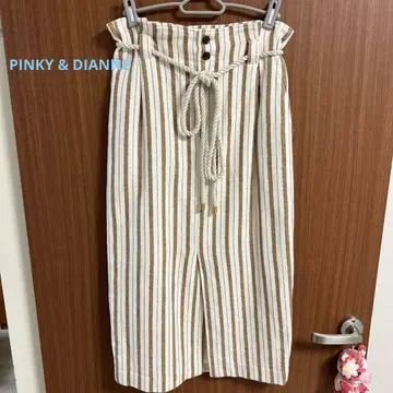 핑키&다이앤 스커트 로프 벨트 포함 마 혼방 스트라이프 팬츠 베이지 1