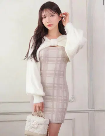 립서비스 리본 페더 앙상블 니트 원피스 양산형 스나계