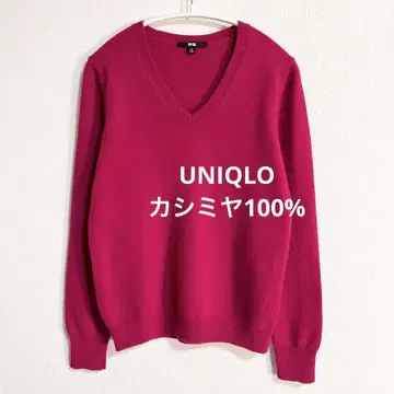 유니클로 캐시미어 100% V넥 스웨터 마젠타 M