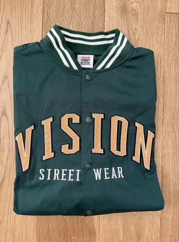 VISION STREET WEAR 바시티 자켓 반팔 M 그린/베이지