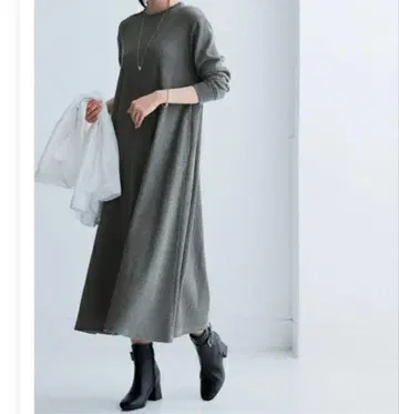 와플 소재 롱 기장 플레어 원피스 3L