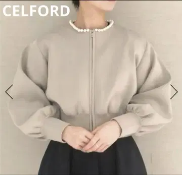 CELFORD 펄 장식 니트 블루종 라이트 베이지 36