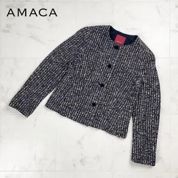 새상품급 AMACA 트위드 노카라 자켓 블랙 사이즈 38*FD383