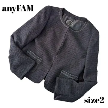 any FAM 애니팜 노카라 자켓 트위드 자켓 블랙 2호