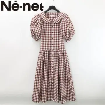 B7796 네넷 체크 무늬 퍼프 슬리브 셔츠 원피스 2