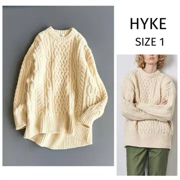 [ 하이크 ] 피셔맨 케이블 니트 울 사이즈 1 백 롱