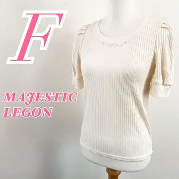 MAJESTIC LEGON 화이트 오부 소매 니트 펄 장식 퍼프 슬리브