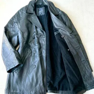 가죽 더블 체스터 코트 트렌치 자켓 블랙 라무 스다 마사키