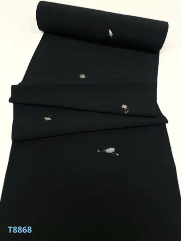 코몬 자수 크레이프 원단 보물 무늬 블랙 베이스 순수 실크 옷감
