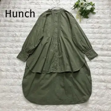 hunch치 핀턱 밴드 카라 셔츠 롱 원피스 면 M