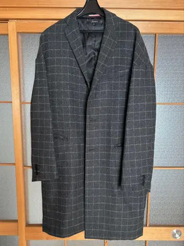 울 혼방 체스터 코트 그레이 계열 체크