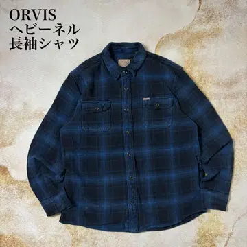 구제 의류 ORVIS 헤비 플란넬 긴팔 셔츠 네이비 L