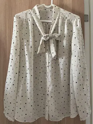 ROPE 아이보리 도트 무늬 리본 블라우스 38 사이즈