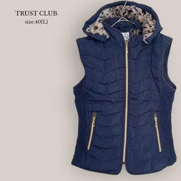 TRUST CLUB 2WAY 다운 베스트 레오파드 무늬 집업 네이비