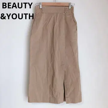 뷰티 앤 유스 타이트 스커트 롱 기장 슬릿 베이지 S