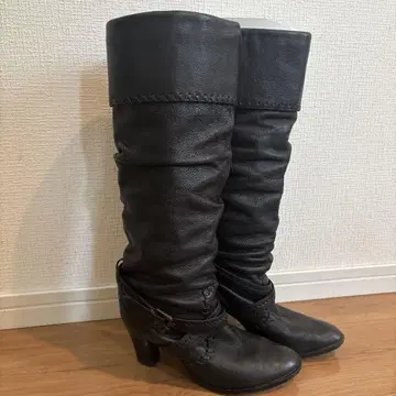 가죽 블랙 롱 부츠 힐 8cm