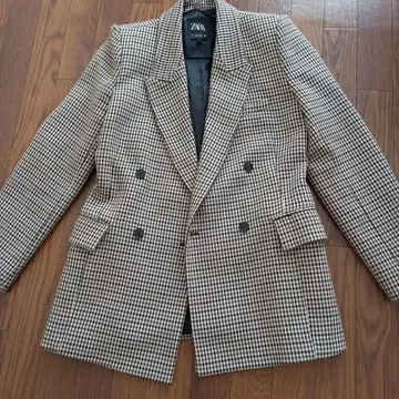 ZARA 체크 무늬 더블 브레스트 자켓