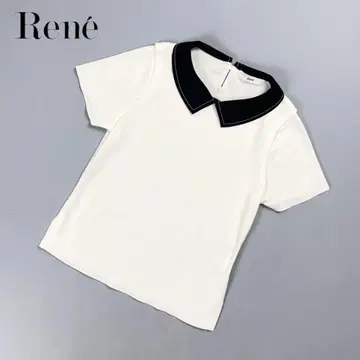 Rene 바이컬러 반팔 니트 블라우스 화이트 사이즈 36*HD392