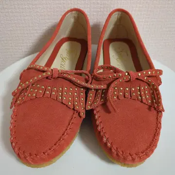 [ 미사용 ] 오렌지 스웨이드 로퍼 23cm