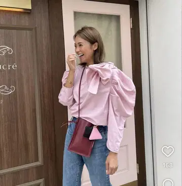 로지몬스터 볼륨 리본 블라우스 핑크