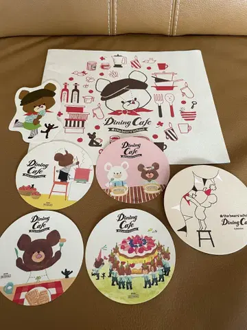 곰돌이 학교 Dining Cafe 스티커 코스터 세트