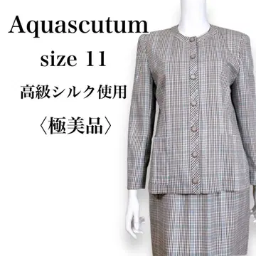 컨디션 최상 Aquascutum 고급 실크 사용 체크 무늬 셋업 수트