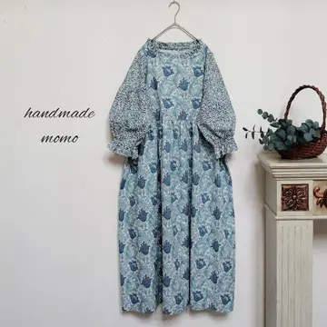 handmade 윌리엄 모리스 원단 원피스 free 블루