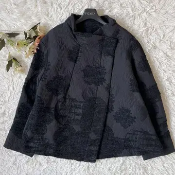 자우 지우 도트 자카드 스탠드 카라 자켓 코트