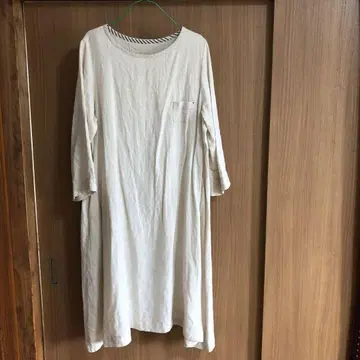 작가님의 아이보리 7부 소매 린넨 100% 원피스