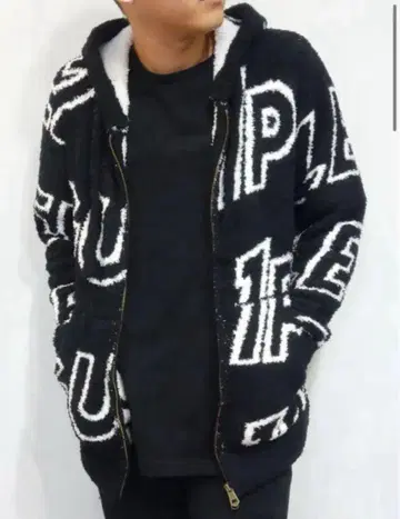 레어 1PIU1UGUALE3 올 패턴 로고 더블 지퍼 보아 후드티 자켓