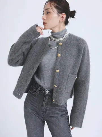 아뉴앙스 라쿤 블렌드 노카라 니트 자켓