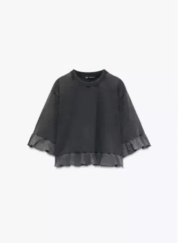 ZARA 프릴 장식 그레이 반팔 티셔츠