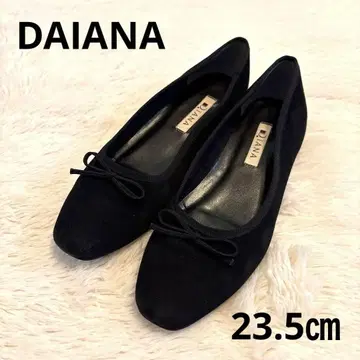DIANA 블랙 스웨이드 리본 포함 플랫슈즈 블랙 23.5cm