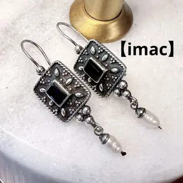 [ imac ] 실버 스퀘어형 귀걸이 블랙스톤 펄 포함